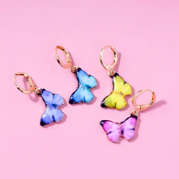 Zmiešané Farby Motýľ Huggies Hoop Náušnice pre Ženy Trendy Roztomilý Zvierat Visiace Náušnice Veľkoobchod Šperky Dievčatá Strana Dary