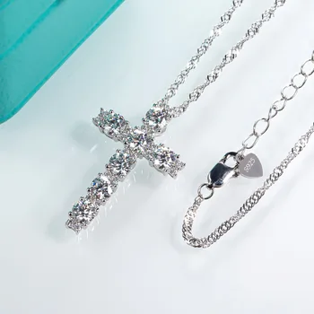 Kríž Real 4 mm D Farba Moissanite Náhrdelník Prejsť Diamond 925 Sterling Silver Strán, Svadby, Prívesky, Náhrdelníky Pre Ženy Šperky