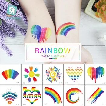 12pcs/veľa Rainbow Tetovanie Nálepky, Farebné Dočasné Tetovanie Wifi Dizajn Falošné Tetovanie Palm Pery Flash Taty Body Art Tatouage