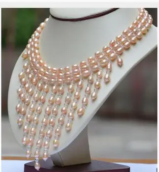 šľachtické ženy darček Šperky Spona 17INCH Prírodné 7-8mm AAA ružová perlový náhrdelník šperky