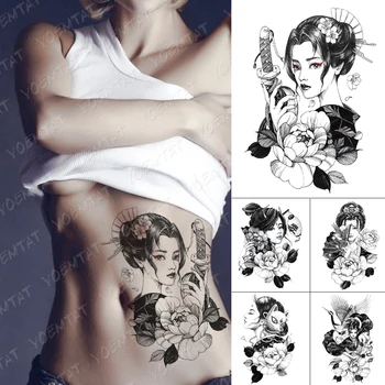 Nepremokavé Dočasné Tetovanie Nálepky Krásy Charakter Kvet Nôž Flash Tetovanie Žena Japonský Geisha, Náčrt, Body Art Falošné Tat