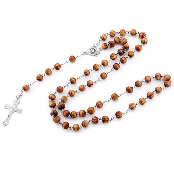 Nové Drevených Korálikov Ruženec Náhrdelník Kríži Ježiš Prívesok pre Mužov, Ženy Kresťanské Náboženské Náhrdelníky Muž Šperky